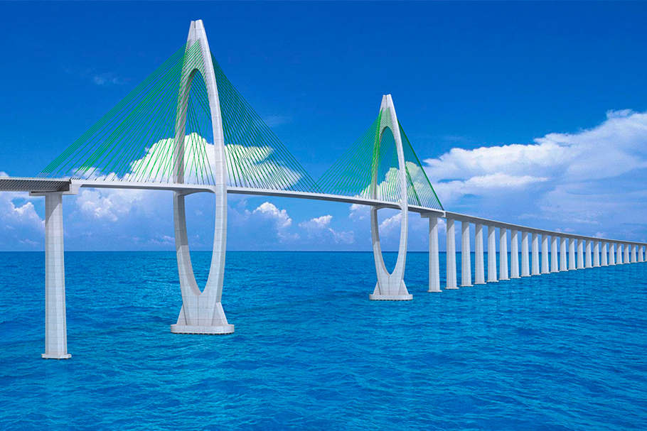 A ponte terá 12,4 Km sobre a Baía de Todos-os-Santos