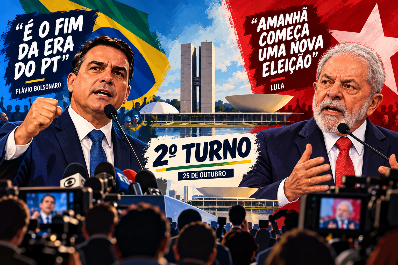 Após resultado das urnas, Flávio comemora liderança e Lula diz que segundo turno será “nova eleição”