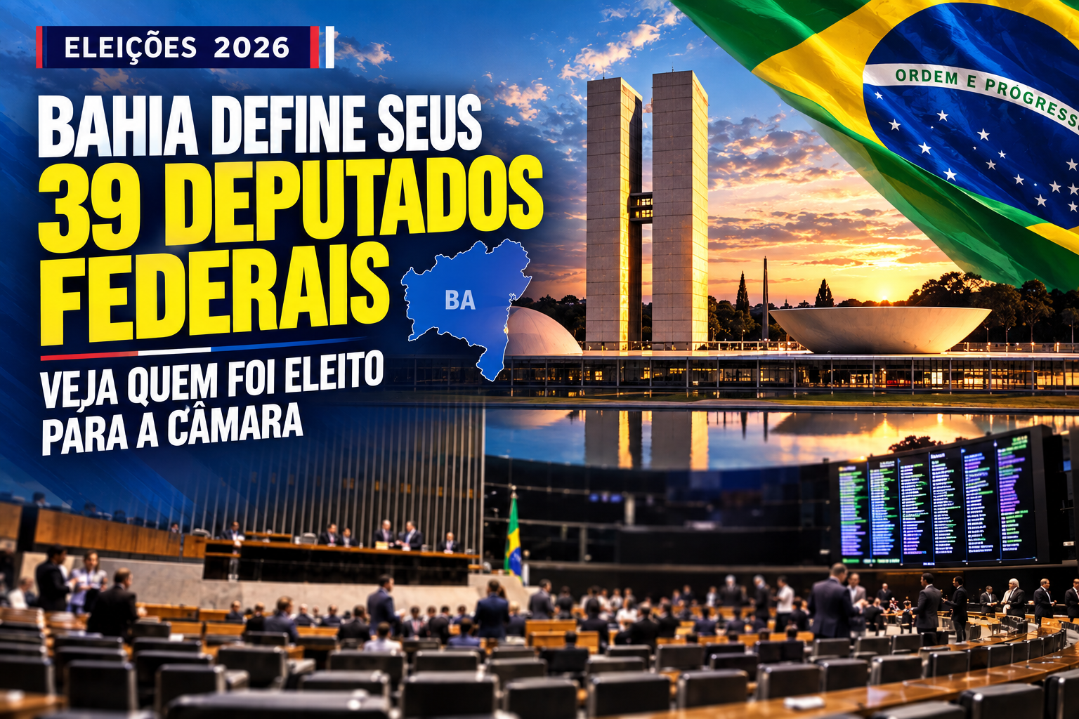 Bahia define os 39 deputados federais que representarão o estado na Câmara dos Deputados a partir de 2027. A nova bancada foi escolhida nas eleições deste domingo (4).