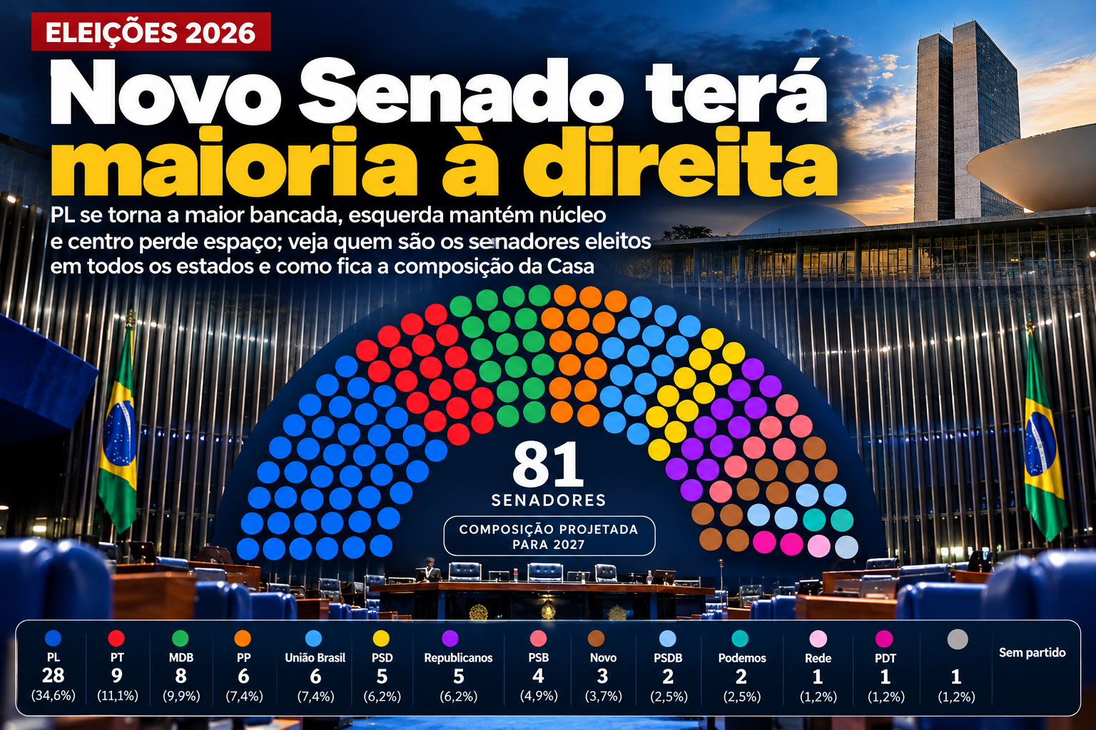 Novo Senado terá maioria à direita e PL como força dominante; veja os eleitos em todos os estados