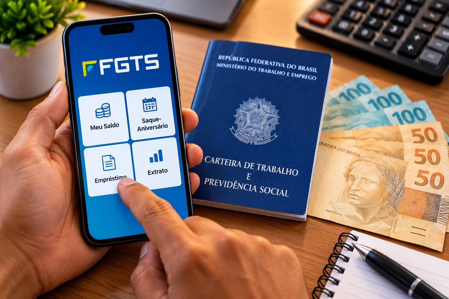 Legenda: Trabalhadores que aderiram ao saque-aniversário do FGTS poderão antecipar até cinco parcelas anuais até março de 2027. A operação funciona como empréstimo bancário, sujeito a juros e às condições das instituições financeiras.